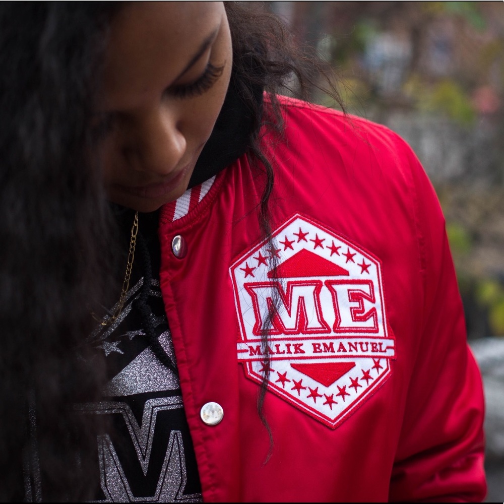 Red Malik Emanuel Baseball Jacket